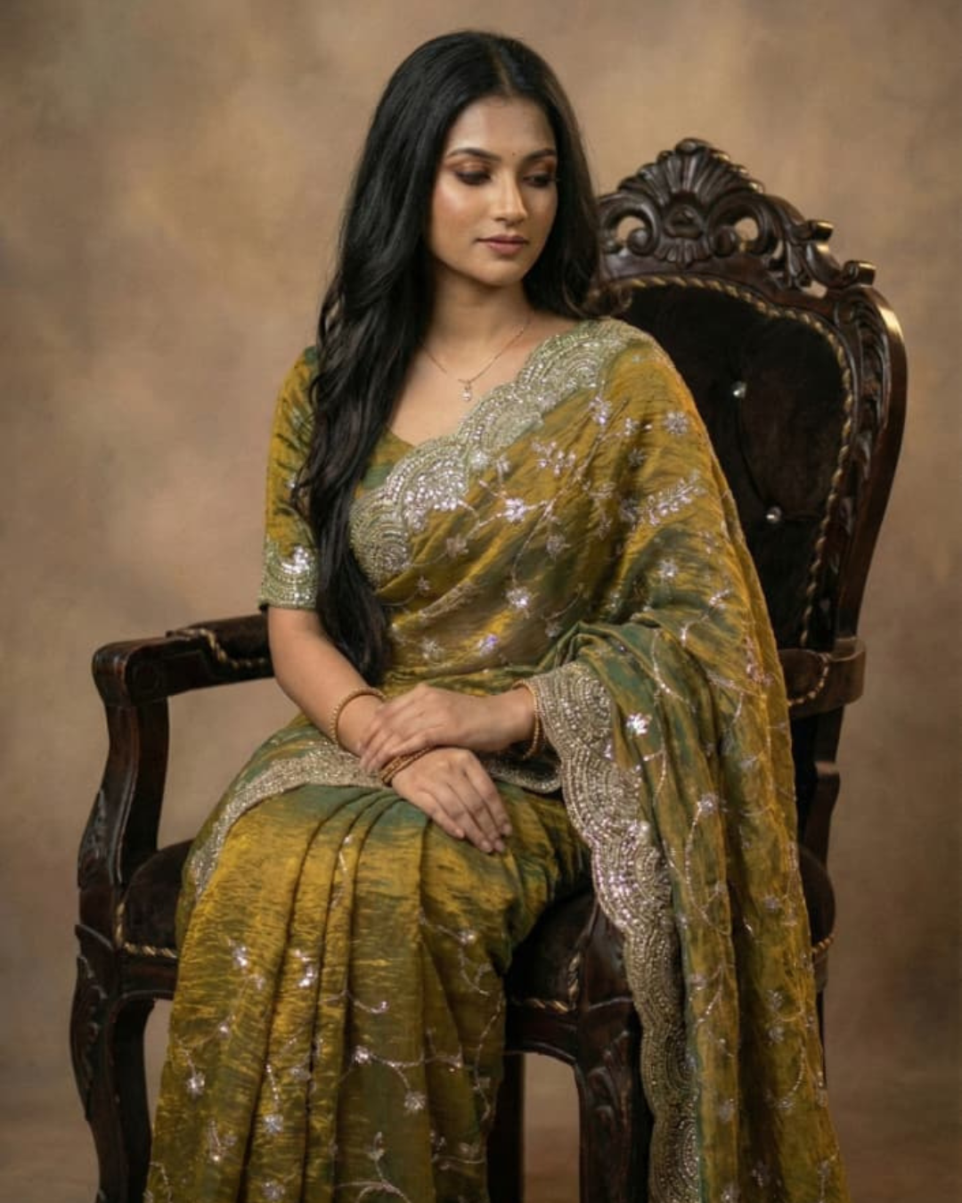 Georgette Two-Tone Saree