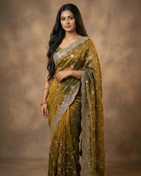 Georgette Two-Tone Saree