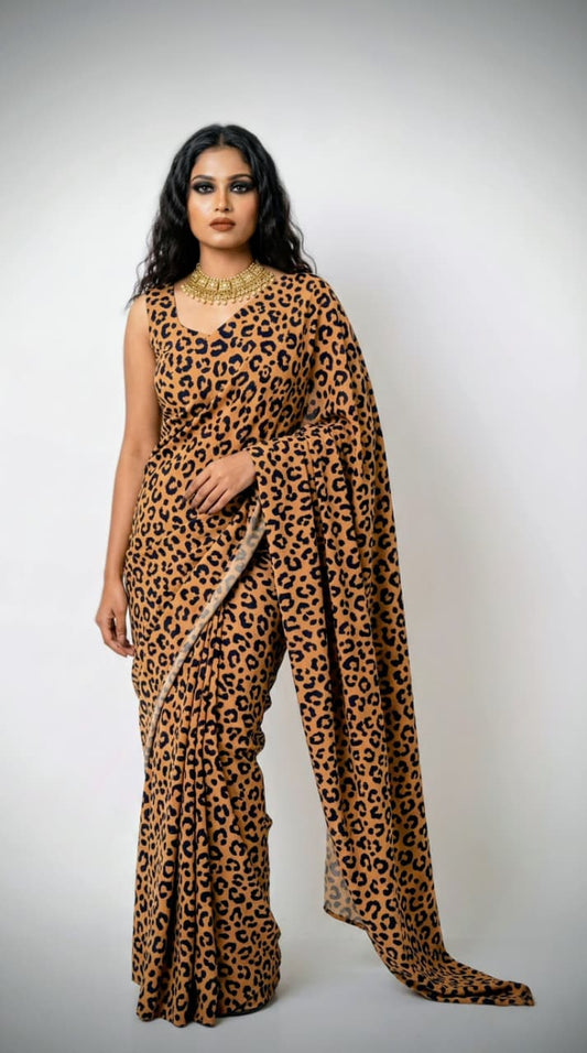 Georgette Tiger Print Saree